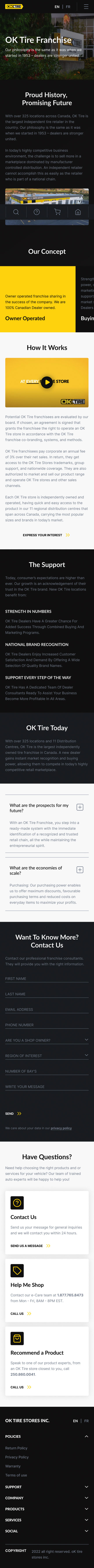 OKTire.com - Mobile Franchise informational page with lead gen form